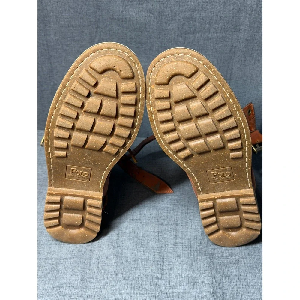 Polo Ralph Lauren Maurice Leather Buckle Boots Mens 8.5D Brown Combat Distressed - Picture 15 of 16